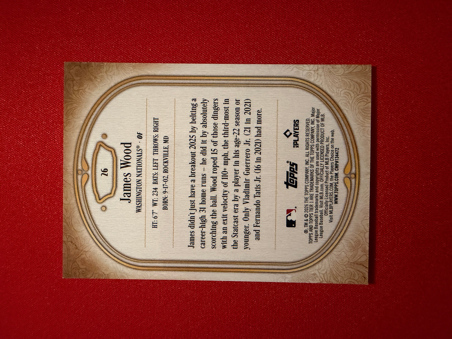 James Wood 2026 Topps Tier One Baseball Base Blue /50