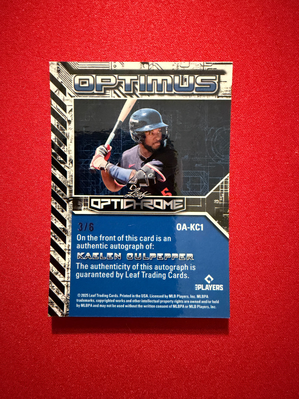 2025 Leaf Optichrome Baseball Kaelen Culpepper Optimus Auto Green Crystal /6