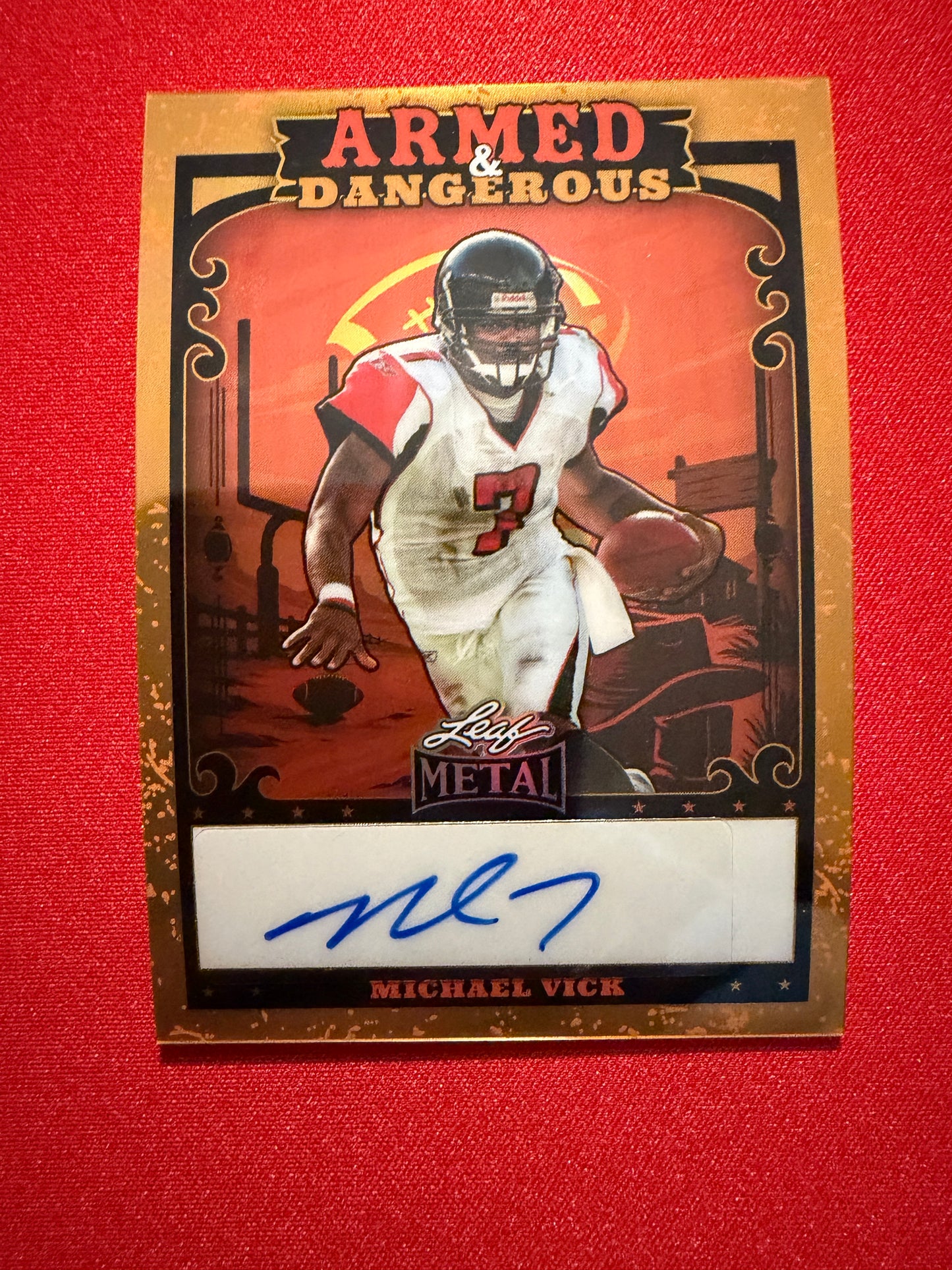 2026 Leaf Metal Football Michael Vick Armed & Dangerous Auto Gold Prismatic 1/1
