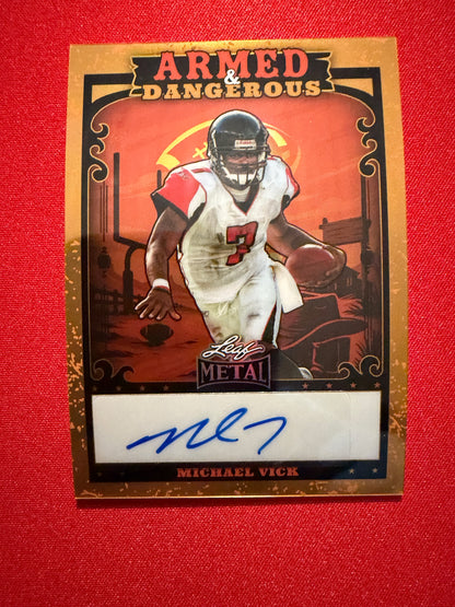 2026 Leaf Metal Football Michael Vick Armed & Dangerous Auto Gold Prismatic 1/1
