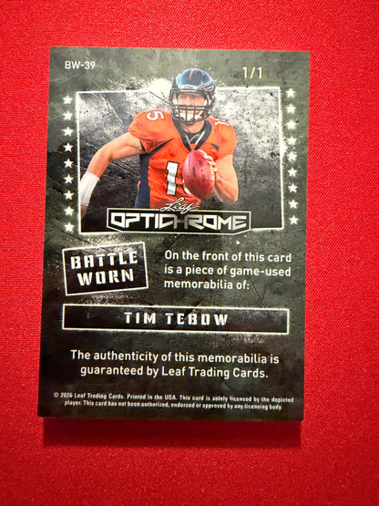 2026 Leaf Optichrome Football Tim Tebow Battle Worn Game-Used Patch 1/1