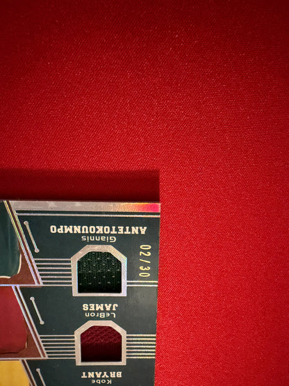 Kobe Bryant LeBron James Giannis 2025 Leaf Glory of the Game Basketball Tradition Triple Game-Used Relic /30