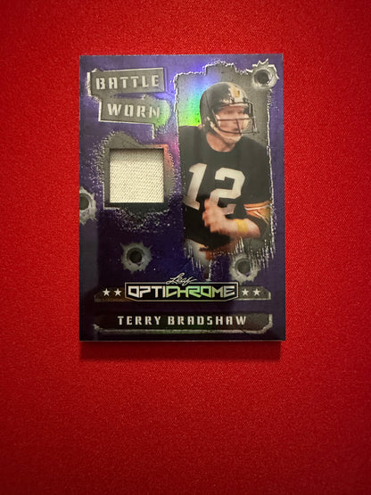 2026 Leaf Optichrome Football Terry Bradshaw Battle Worn Purple Prismatic Patch /7