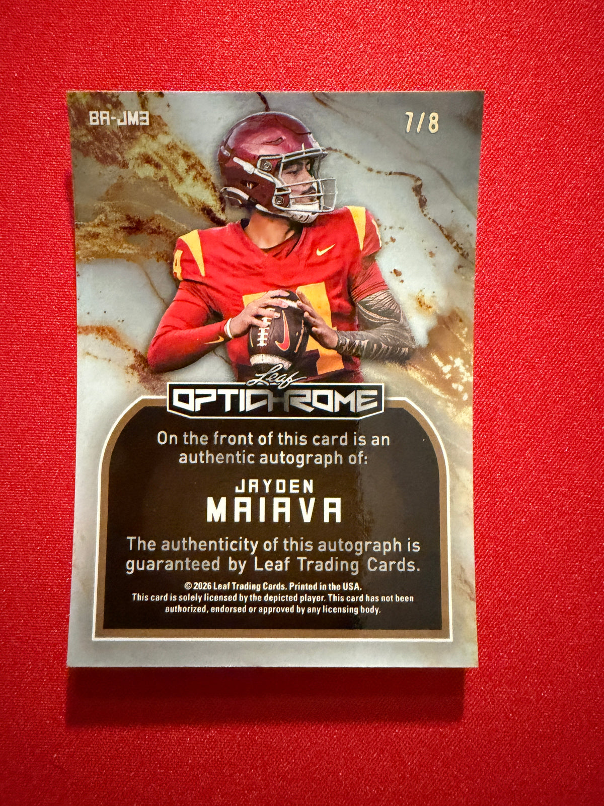 2026 Leaf Optichrome Football Jayden Maiava Base Autograph Platinum Crystal /8