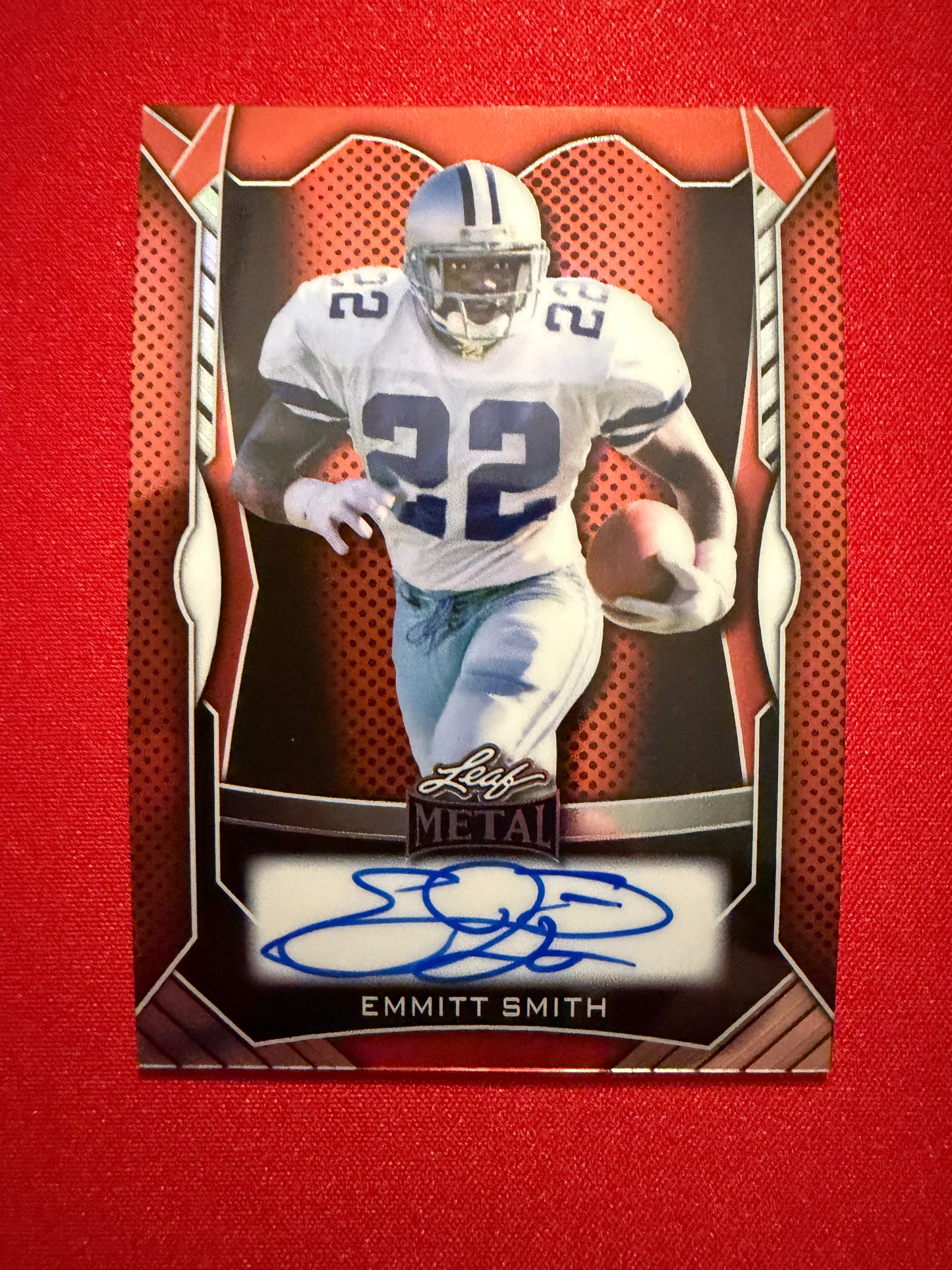 Emmitt Smith 2026 Leaf Pro Set Metal Football Metal On-Card Auto Orange 3/8
