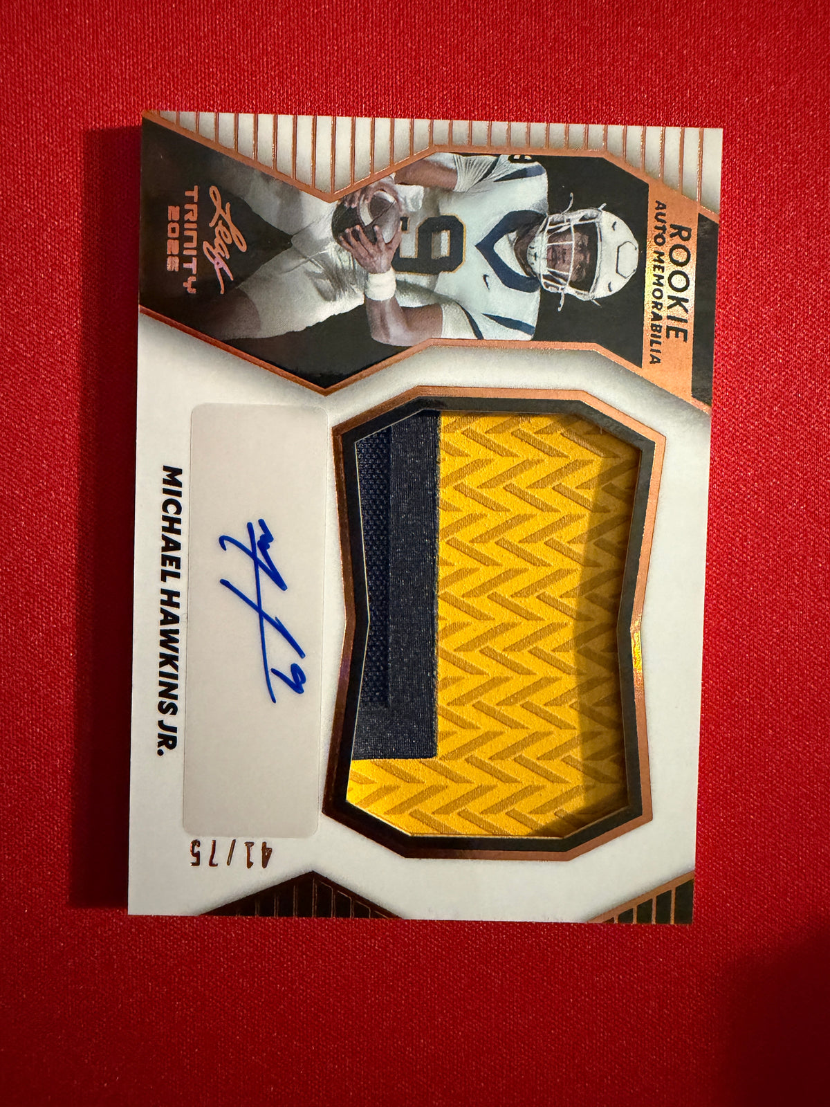 Michael Hawkins Jr. 2026 Leaf Trinity Rookie Auto Mem Multicolor Patch