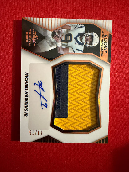 Michael Hawkins Jr. 2026 Leaf Trinity Rookie Auto Mem Multicolor Patch