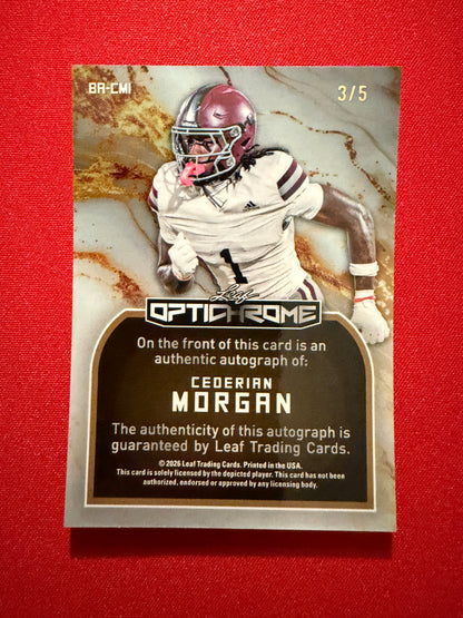 Cederian Morgan 2026 Leaf Optichrome Football Base Auto Blue Shimmer /5