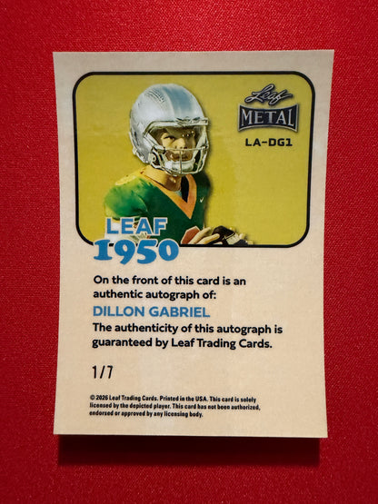 2026 Leaf Metal Football 1950 Dillon Gabriel Auto Purple Prismatic 1/7