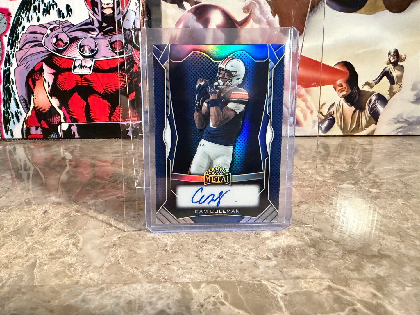 Cam Coleman 2026 Leaf Trinity Football Metal On-Card Auto Blue Color Match /6