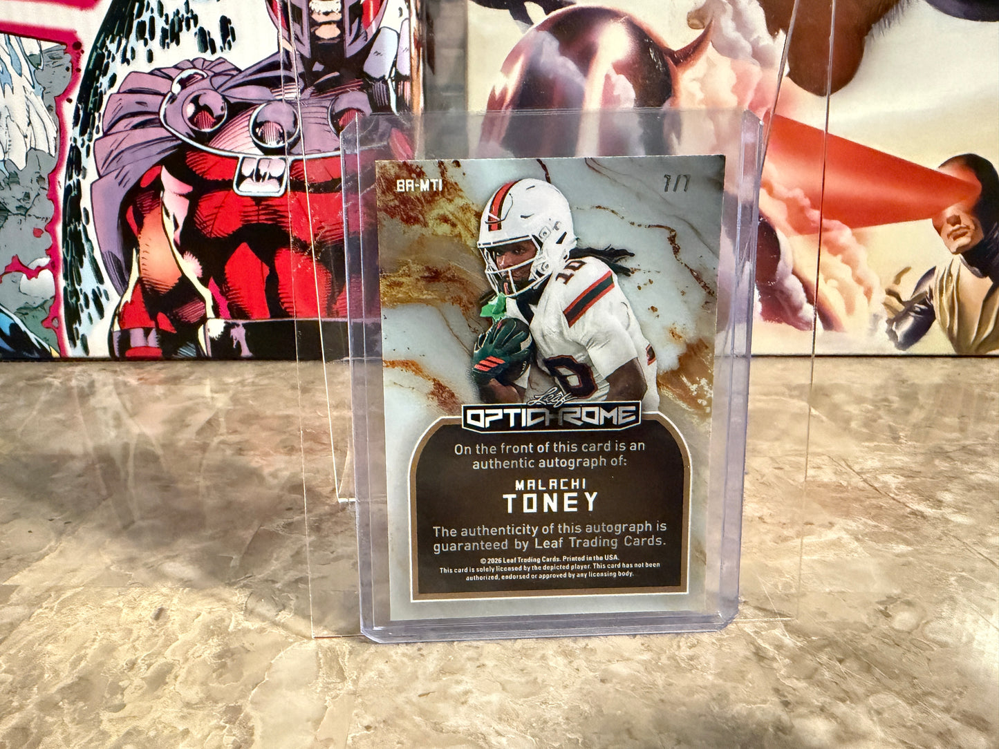 Malachi Toney 2026 Leaf Optichrome Football Base Auto Purple Shimmer 7/7 Bookend