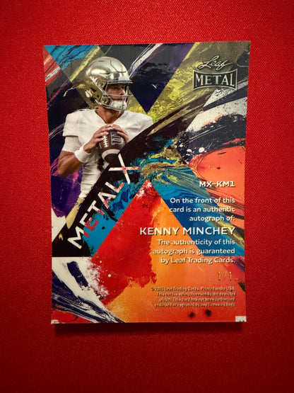 2026 Leaf Metal Football Kenny Minchey Auto Red Flood Super Prismatic 1/1