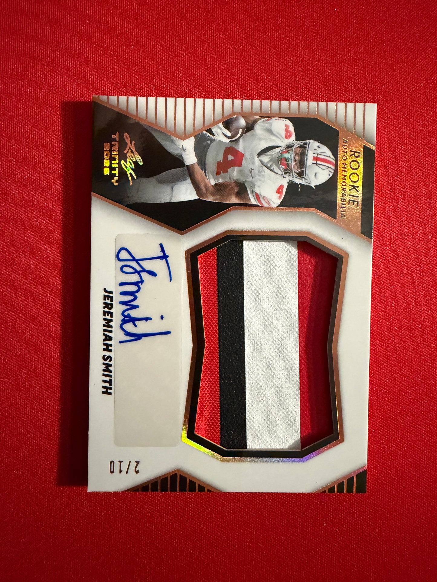 Jeremiah Smith 2026 Leaf Trinity Rookie Auto Memorabilia Multicolor Patch /10