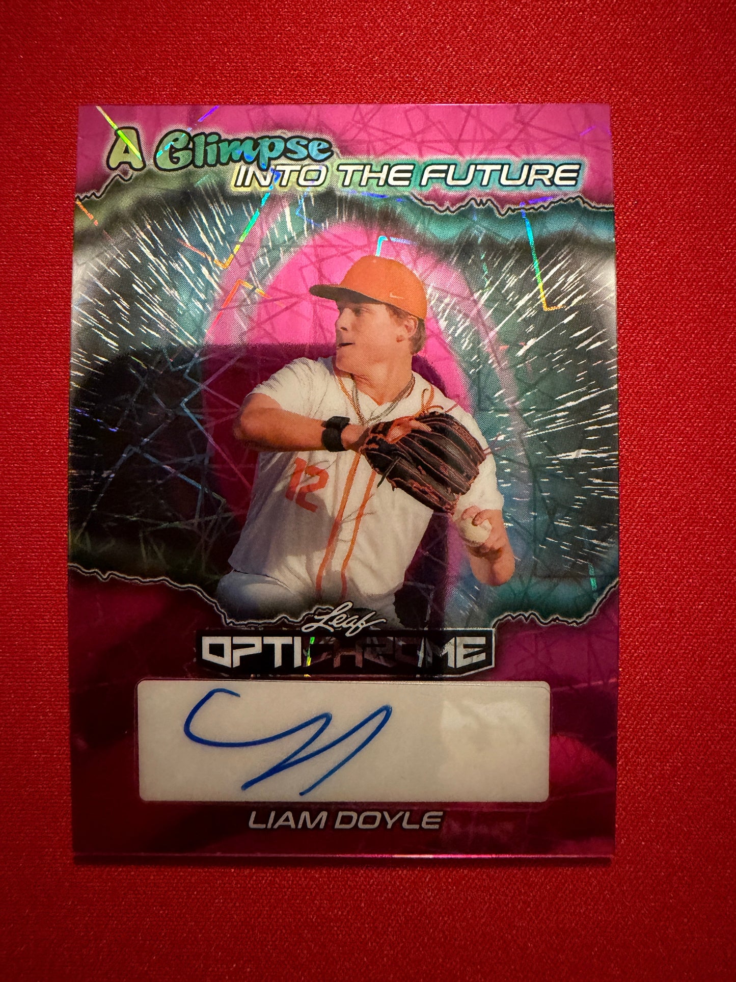 Liam Doyle 2025 Leaf Optichrome Baseball Glimpse Into Future Auto Pink Lazer /8