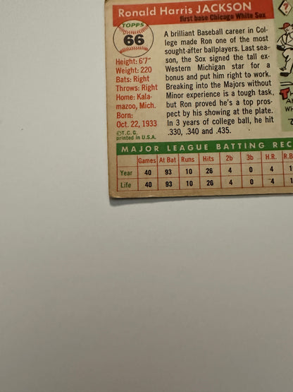 1955 Topps RON JACKSON #66 Rookie Card RC - Chicago White Sox - Vintage