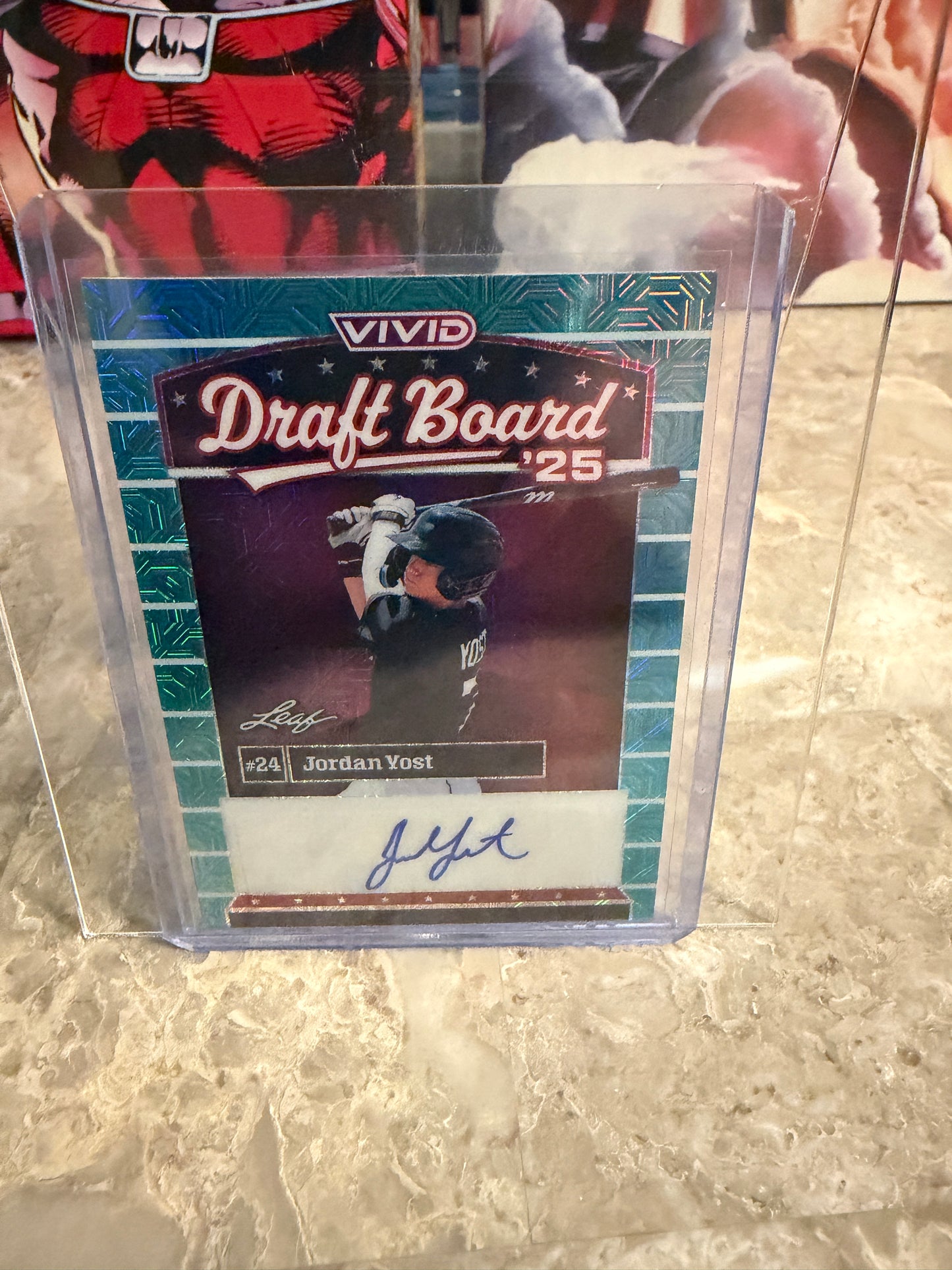 2026 Leaf Vivid Baseball Draft Board ‘25 Blue Prismatic Jordan Yost Auto 2/25