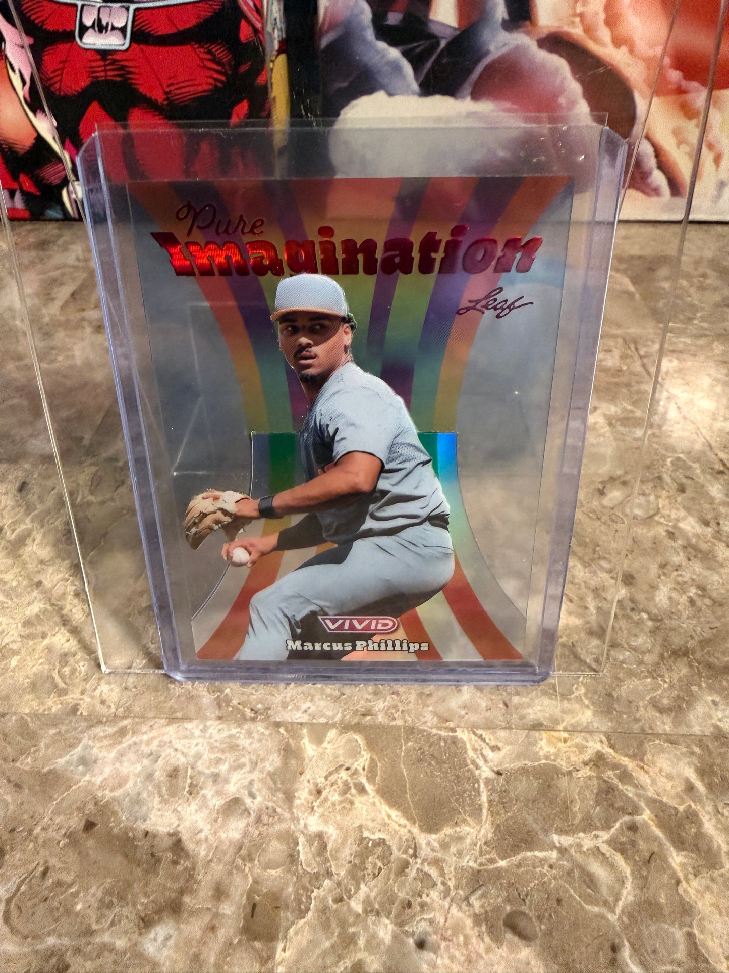 2026 Leaf Vivid Baseball Marcus Phillips Pure Imagination Clear Red Parallel Short-Print 2/7