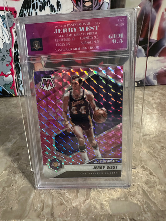 Jerry West #293 Vanguard Graded 9.5 Mint+ (2020 Panini Mosaic) - Pink Camo