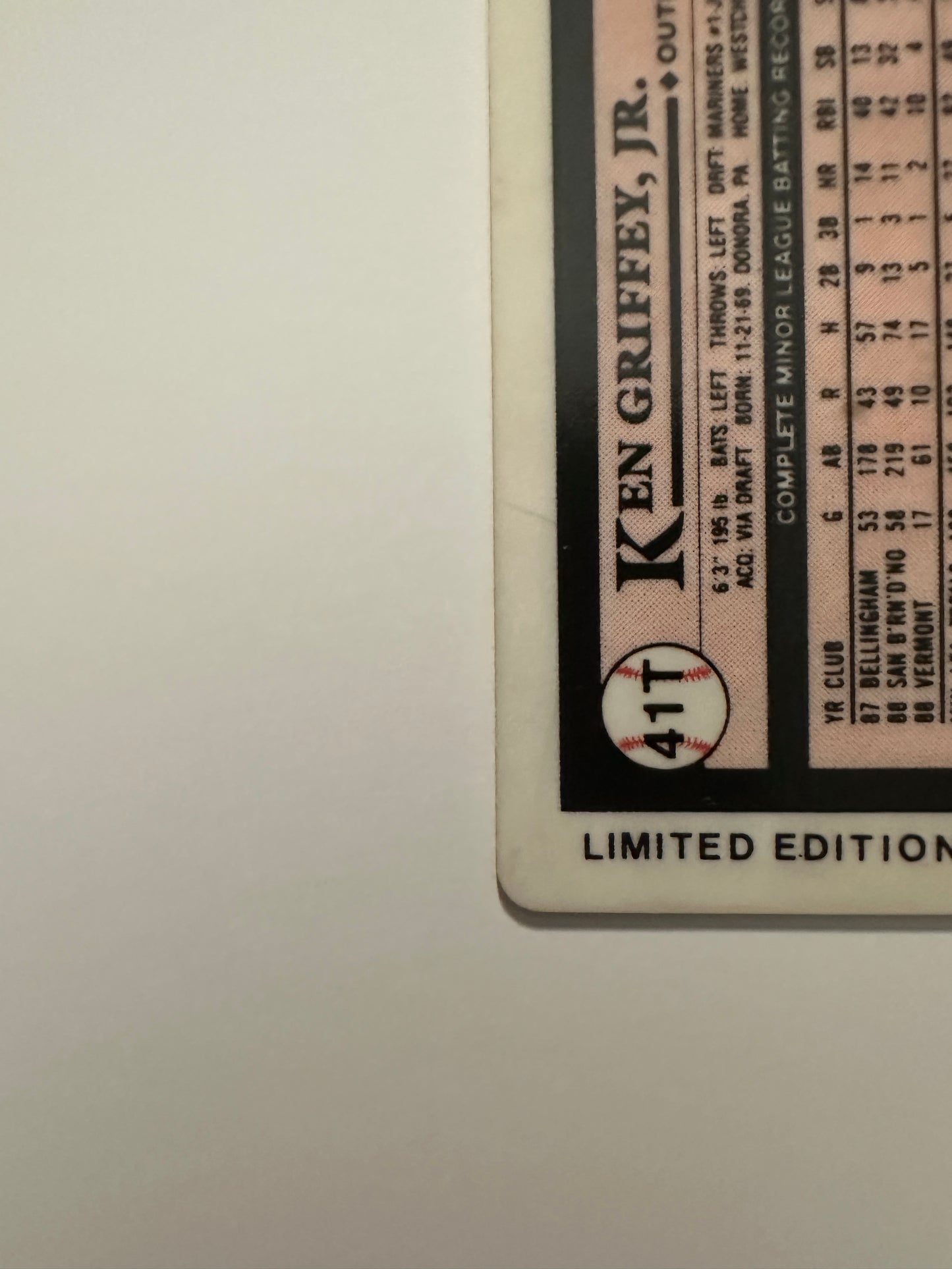 Ken Griffey Jr. #41T Porcelain Limited Edition Rookie Card (1989 Topps Traded)