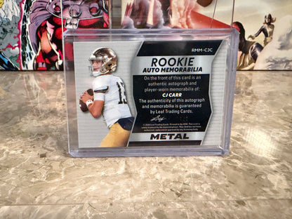 CJ Carr 2026 Leaf Trinity Rookie Auto Mem Metal Super Gold Rubber Patch 1/1