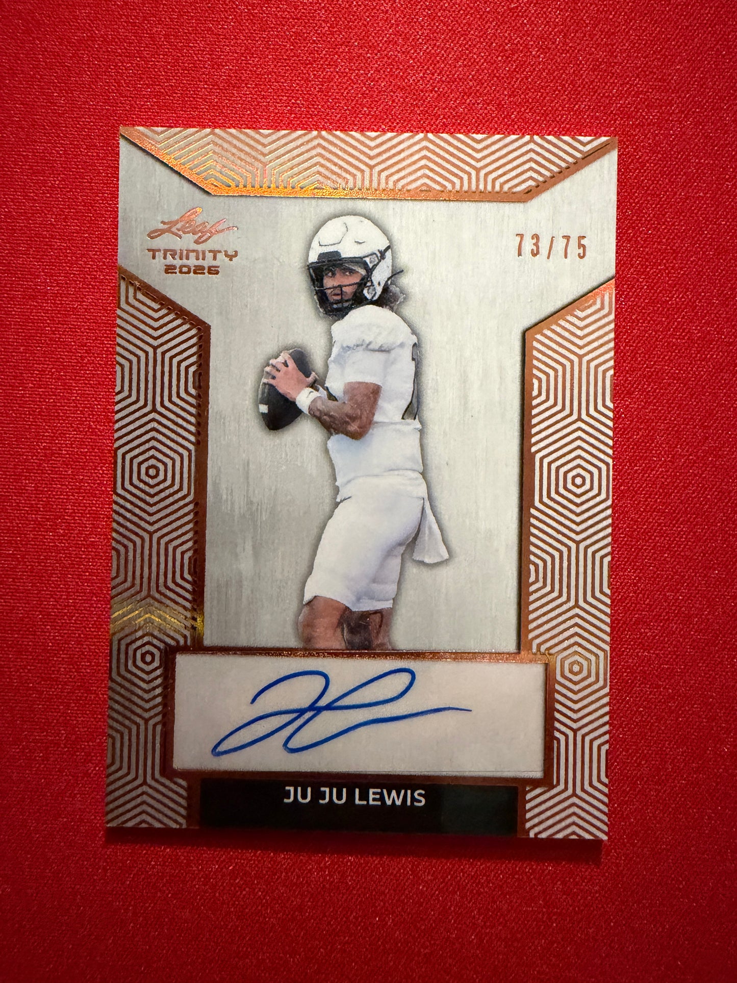 Juju Lewis 2026 Leaf Trinity Football Base Auto Bronze /75