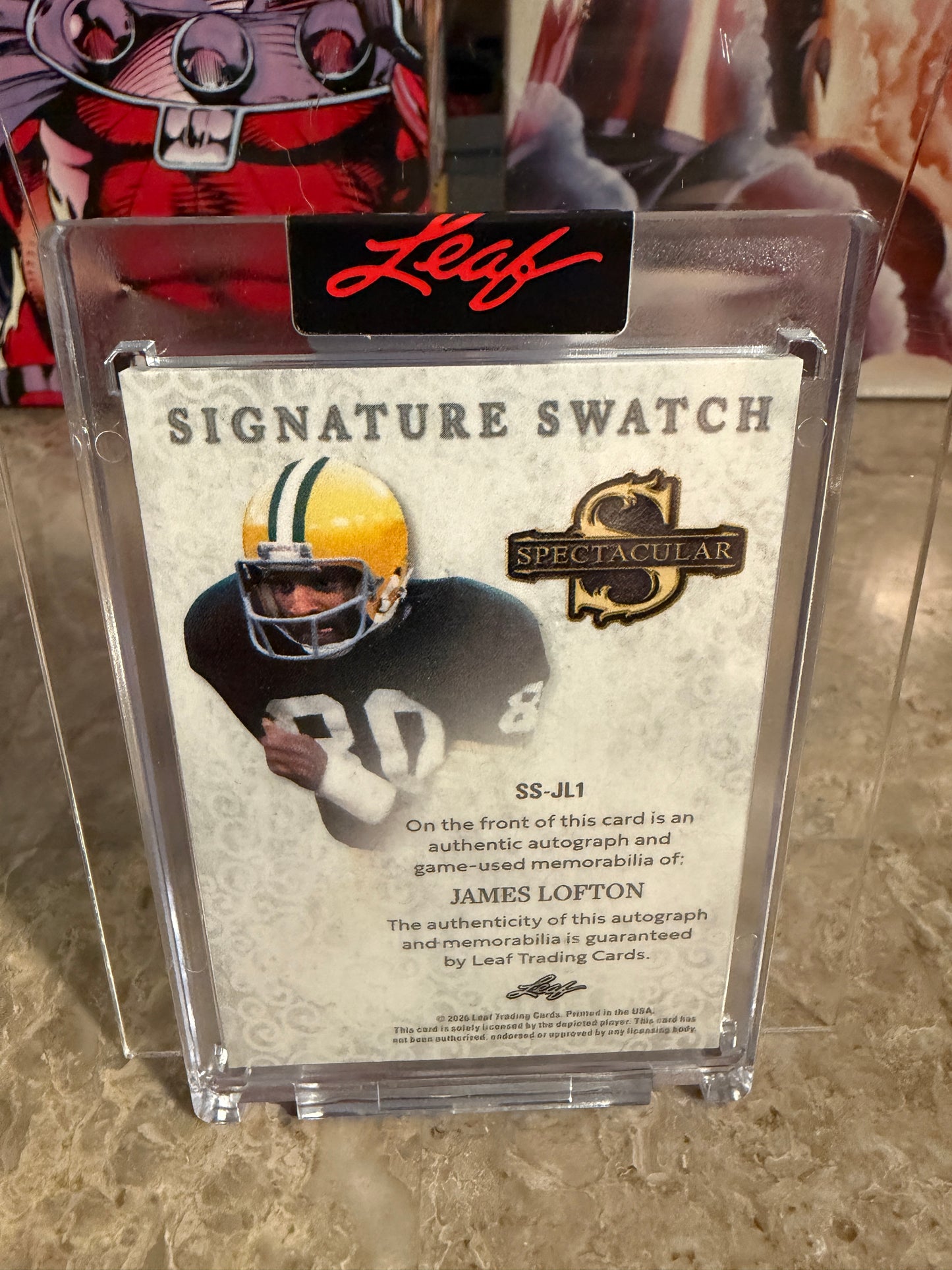 2026 Leaf Spectacular Football James Lofton Auto Inscription + Jersey Number Patch