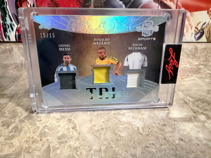 2026 Leaf Spectacular Sports Tri Athletes Triple Patch Messi, Nazário, Beckham