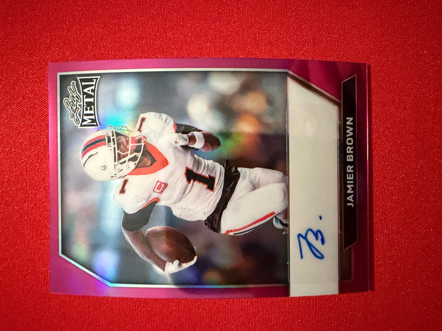 Jamier Brown 2026 Leaf Metal Football Base Auto Pink /6 OSU