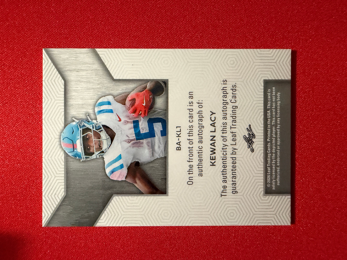 Kewan Lacy 2026 Leaf Trinity Football Base Auto Purple /10