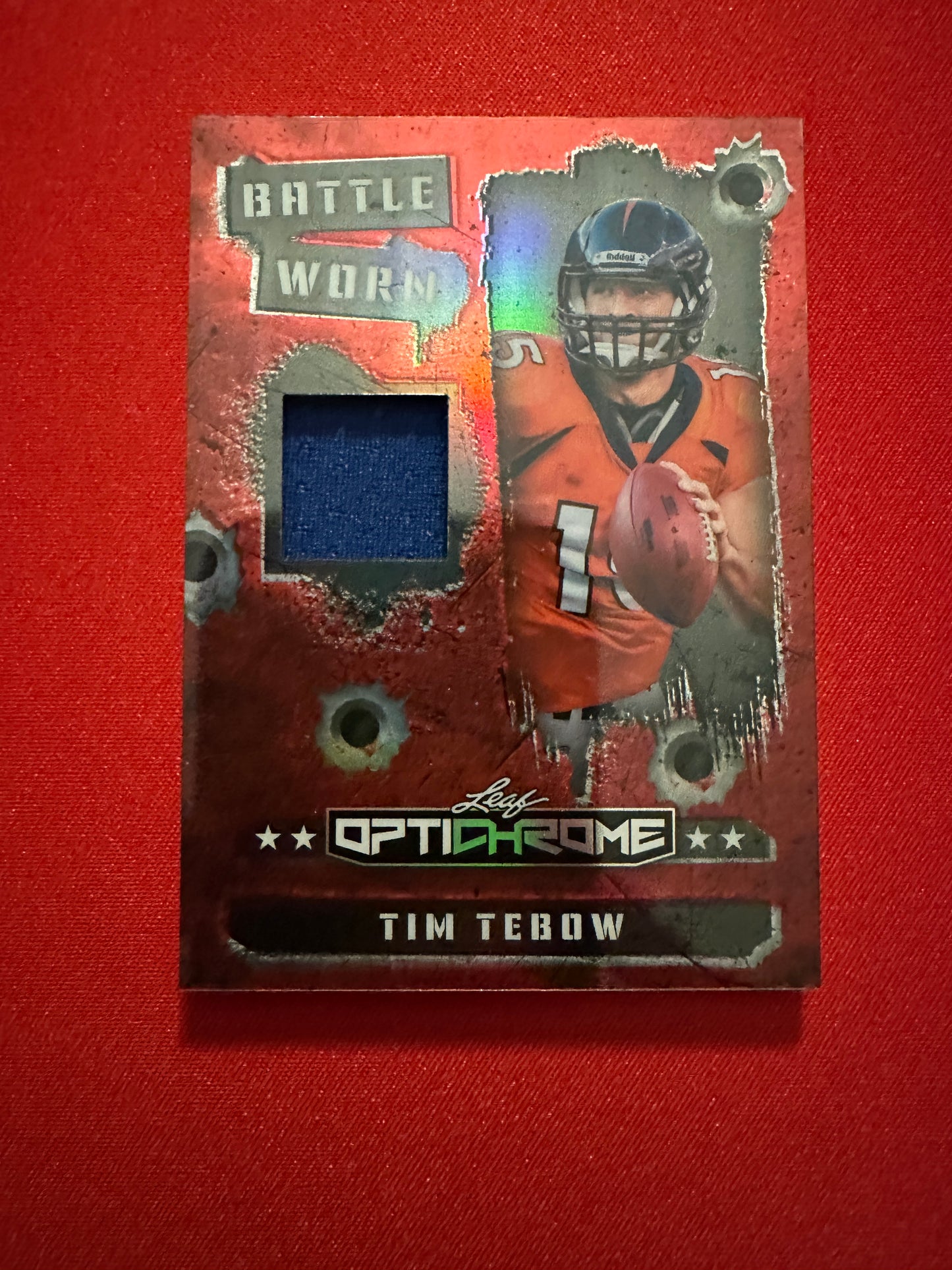 2026 Leaf Optichrome Football Tim Tebow Battle Worn Red Prismatic Patch /4