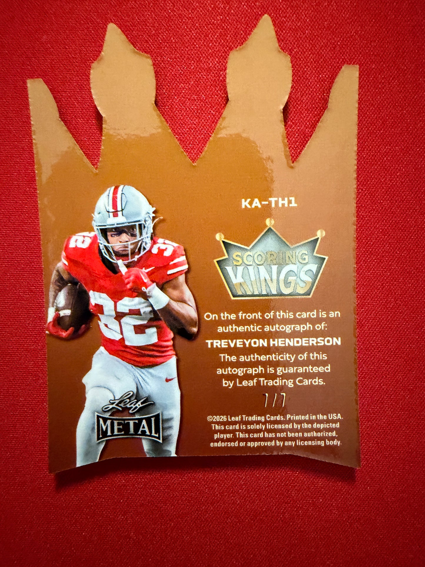 2026 Leaf Metal Football Scoring Kings TreVeyon Henderson Purple Shimmer Auto 1/7
