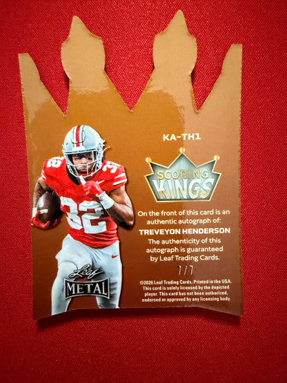 2026 Leaf Metal Football Scoring Kings TreVeyon Henderson Purple Shimmer Auto 1/7