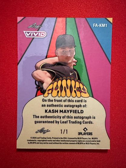 Kash Mayfield 2026 Leaf Vivid Funky Yellow Techno Foil AUTO 1/1 Padres 1st Rd