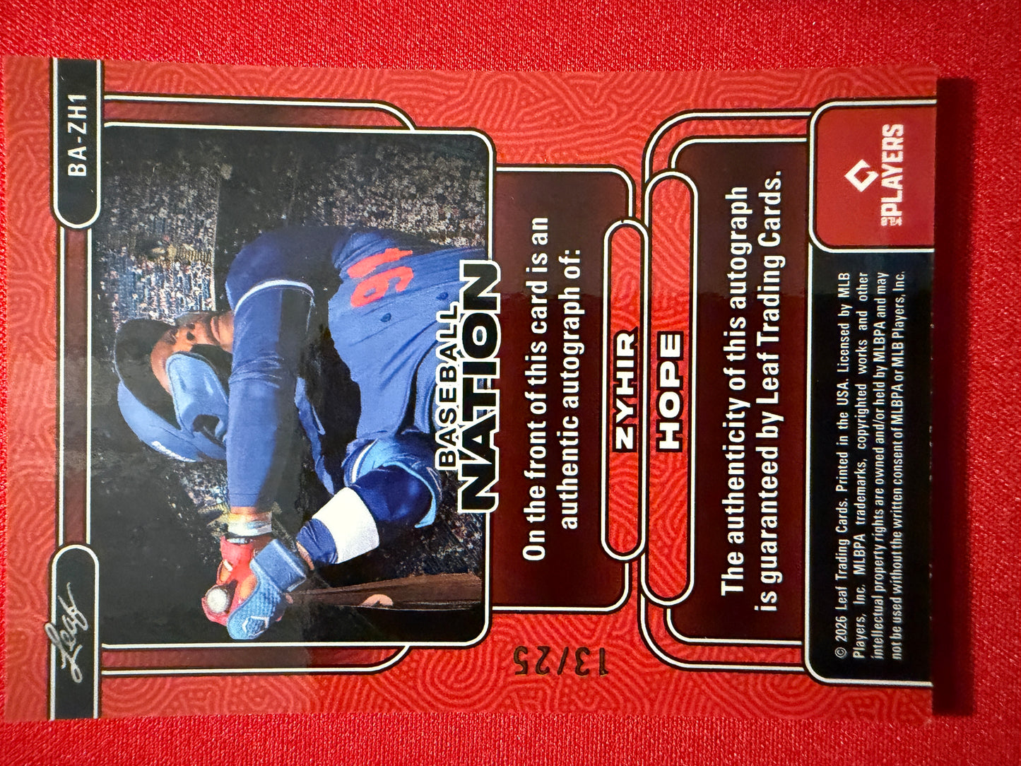 2026 Leaf Baseball Nation Zyhir Hope Auto & Die-Cut 3-Card Lot