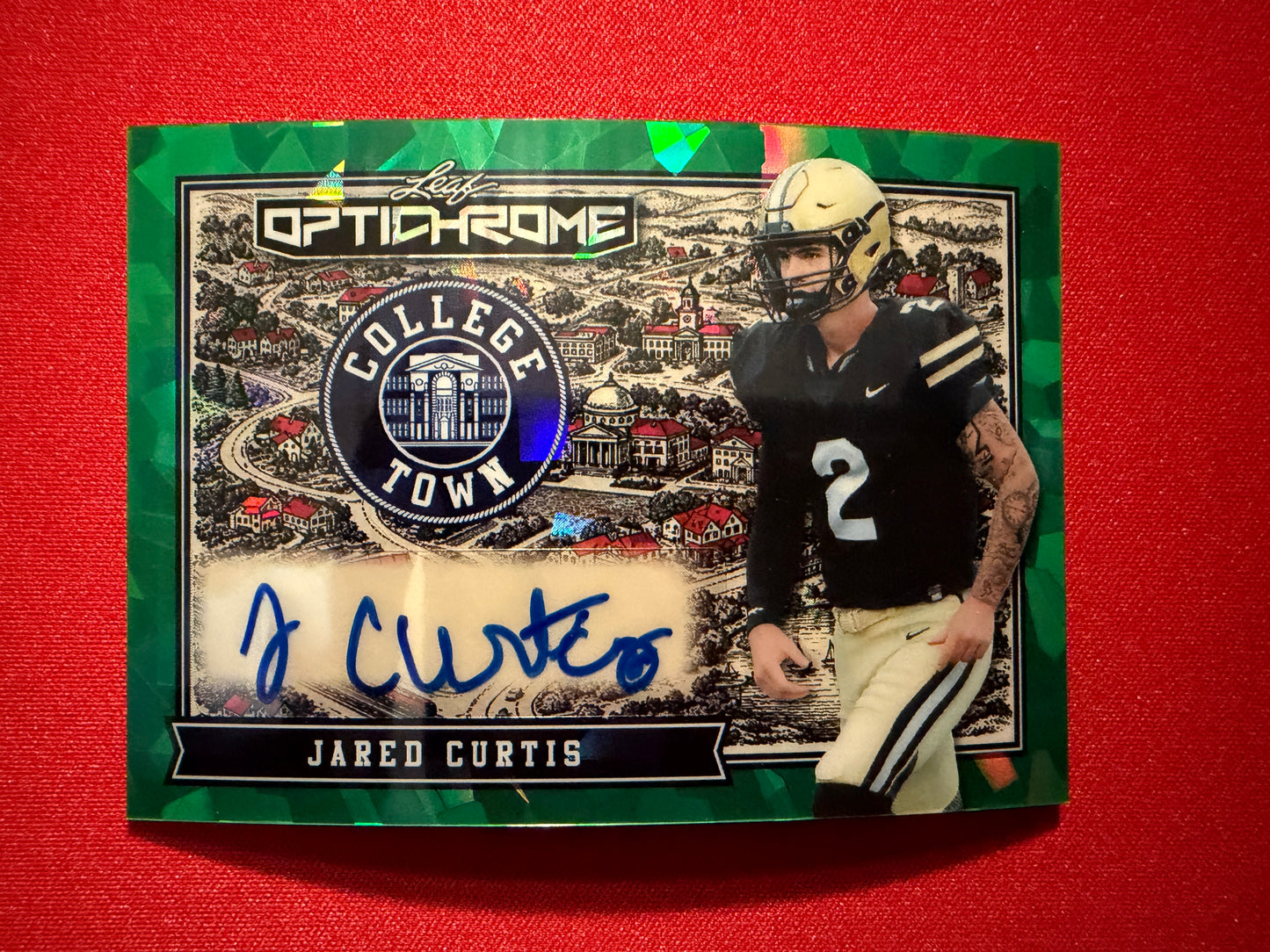 2026 Leaf Optichrome Football College Town Jared Curtis Auto Green Crystal 1/1