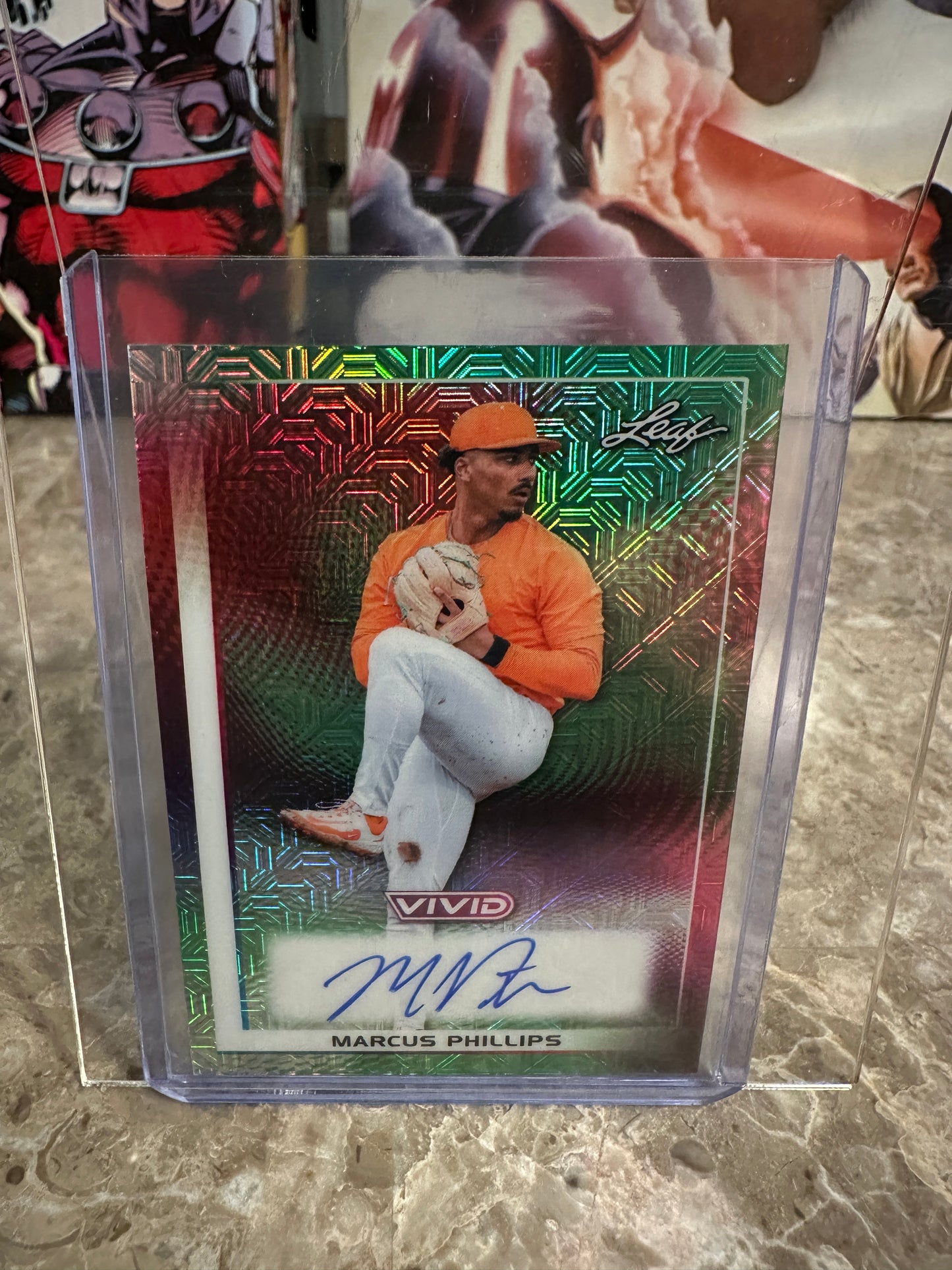 Marcus Phillips 2026 Leaf Vivid Green Techno Foil Autograph /10