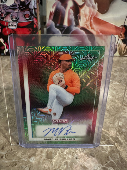 Marcus Phillips 2026 Leaf Vivid Green Techno Foil Autograph /10