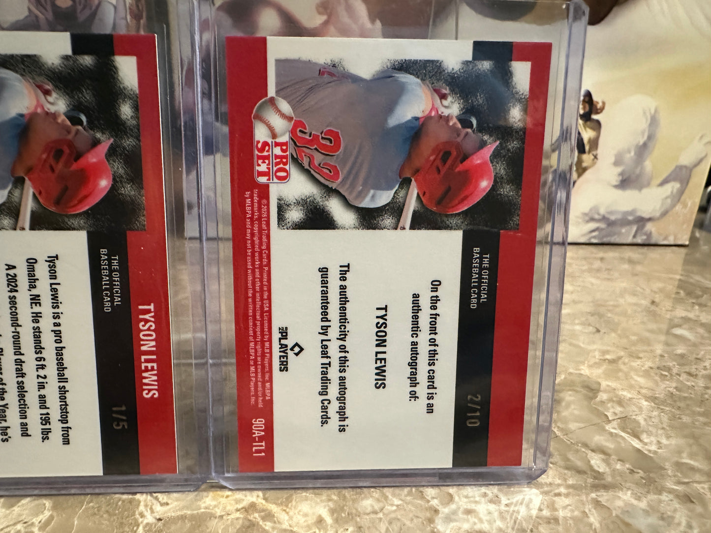 2026 Leaf Pro Set Baseball Tyson Lewis 1990 Prismatic Insert Lot - Blue /5 & Platinum Auto /10