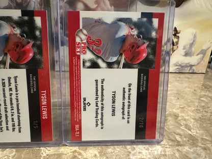 2026 Leaf Pro Set Baseball Tyson Lewis 1990 Prismatic Insert Lot - Blue /5 & Platinum Auto /10