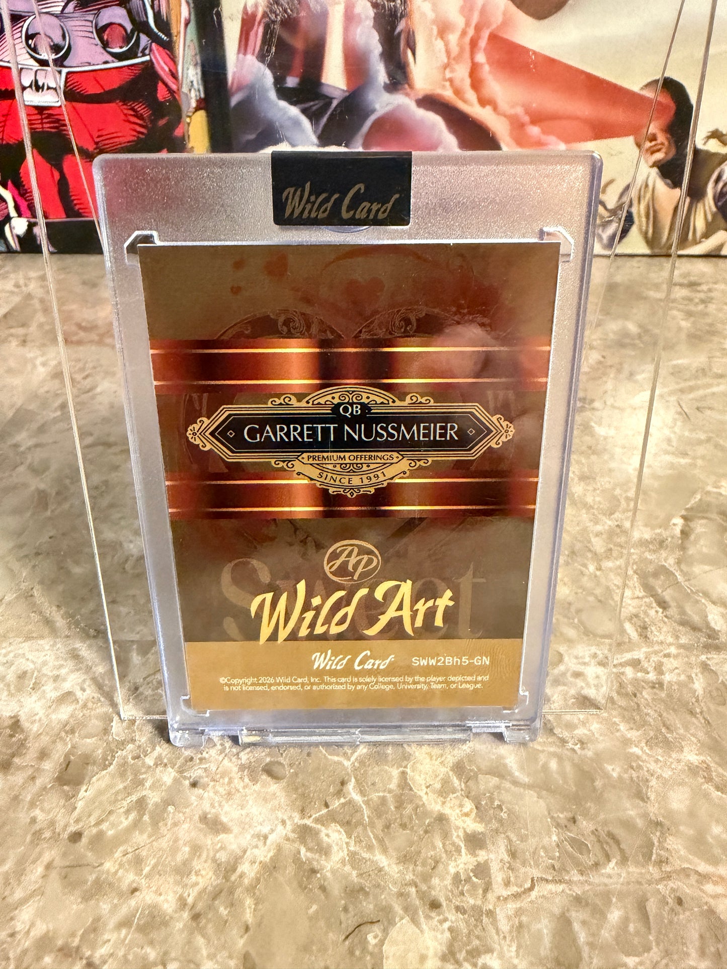 Garrett Nussmeier 2026 Wild Card Wild Art 1/1 Gold Vinyl Auto 2-Card Lot