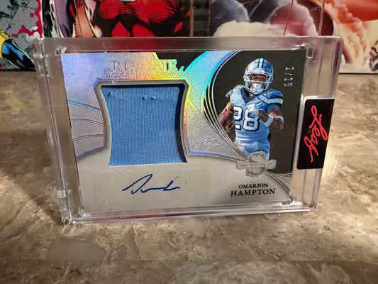 2026 Leaf Spectacular Football Rookie Signature Swatch Omarion Hampton Silver /25