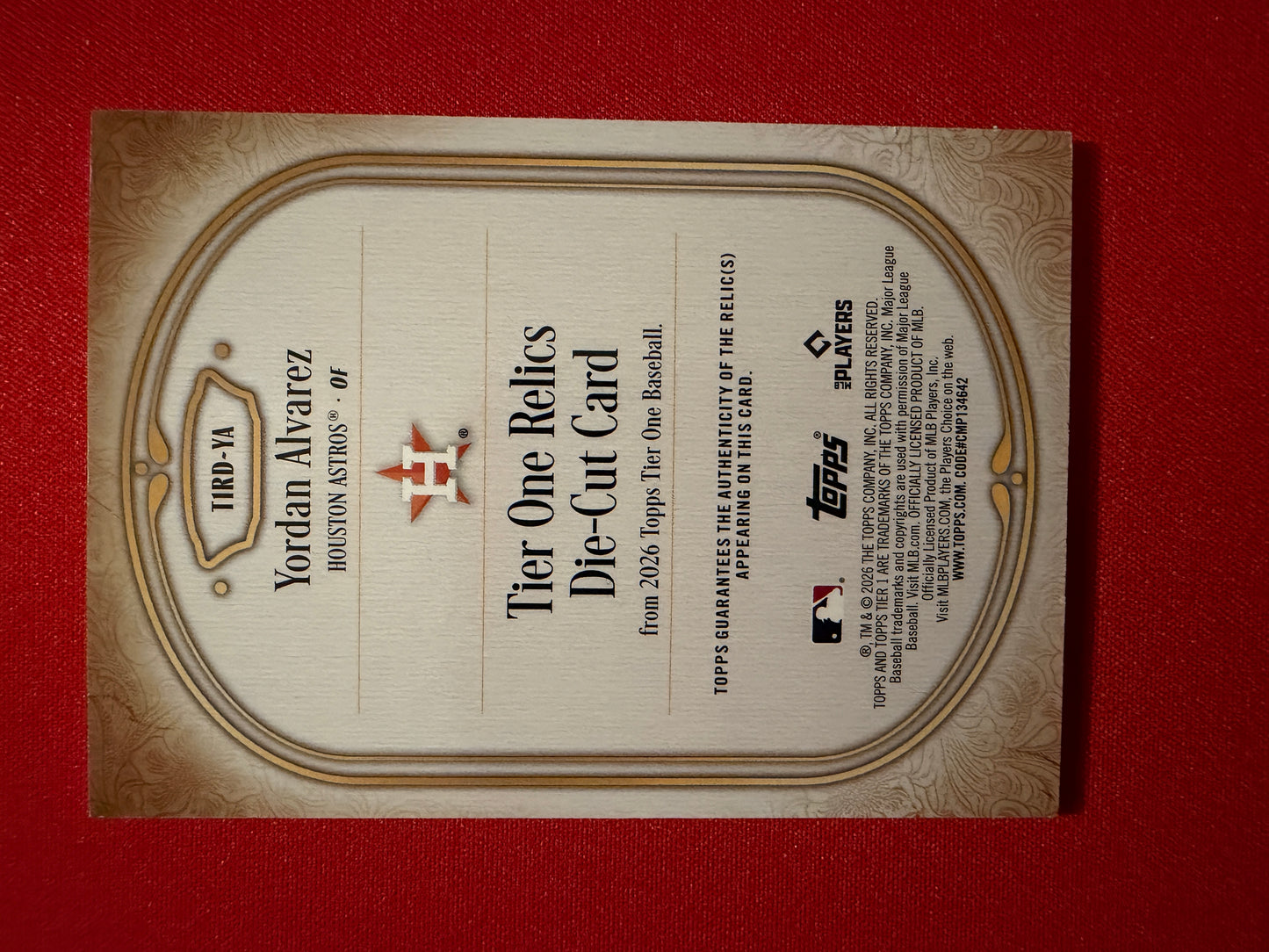 Yordan Alvarez 2026 Topps Tier One Baseball Relics Die-Cut Game-Used /199