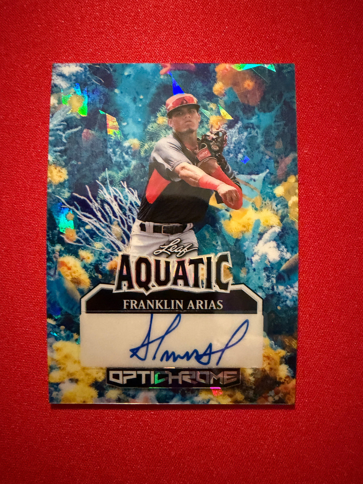 Franklin Arias 2025 Leaf Optichrome Baseball Aquatic Auto Coral Cracked Ice 1/1