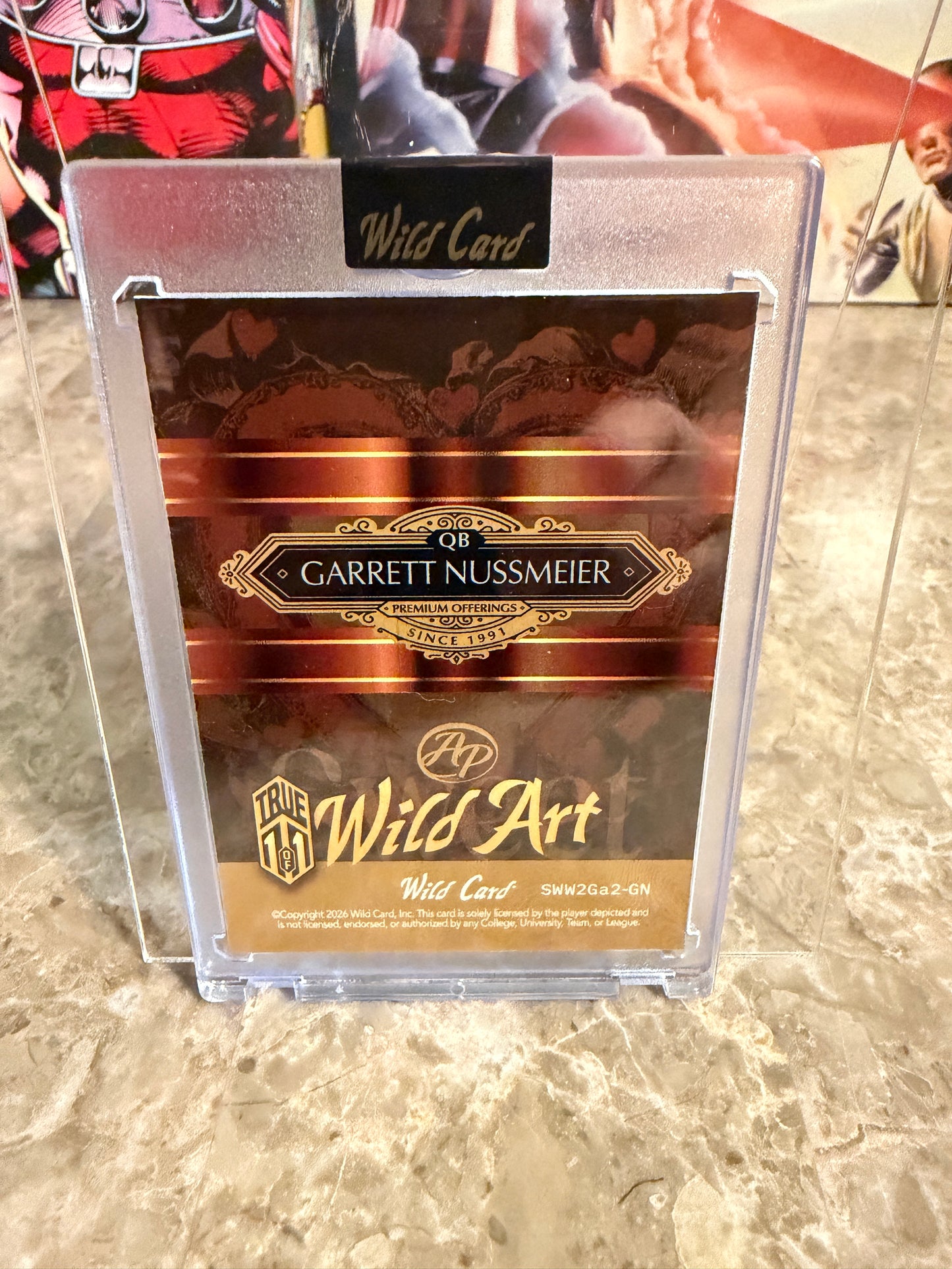 Garrett Nussmeier 2026 Wild Card Wild Art 1/1 Gold Vinyl Auto 2-Card Lot