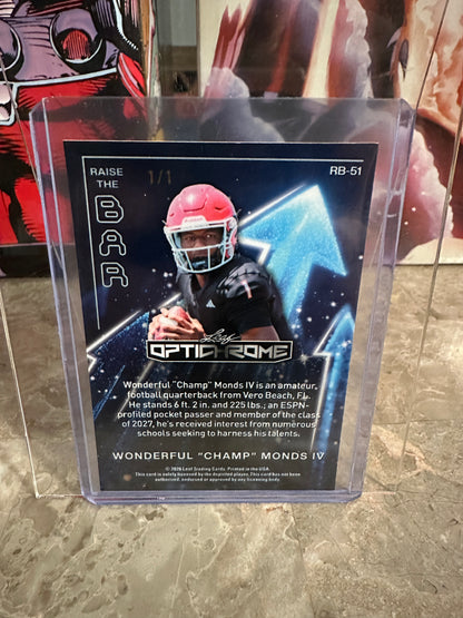2026 Leaf Optichrome Champ Monds IV RAISE THE BAR BLACK PRISMATIC 1/1 Notre Dame