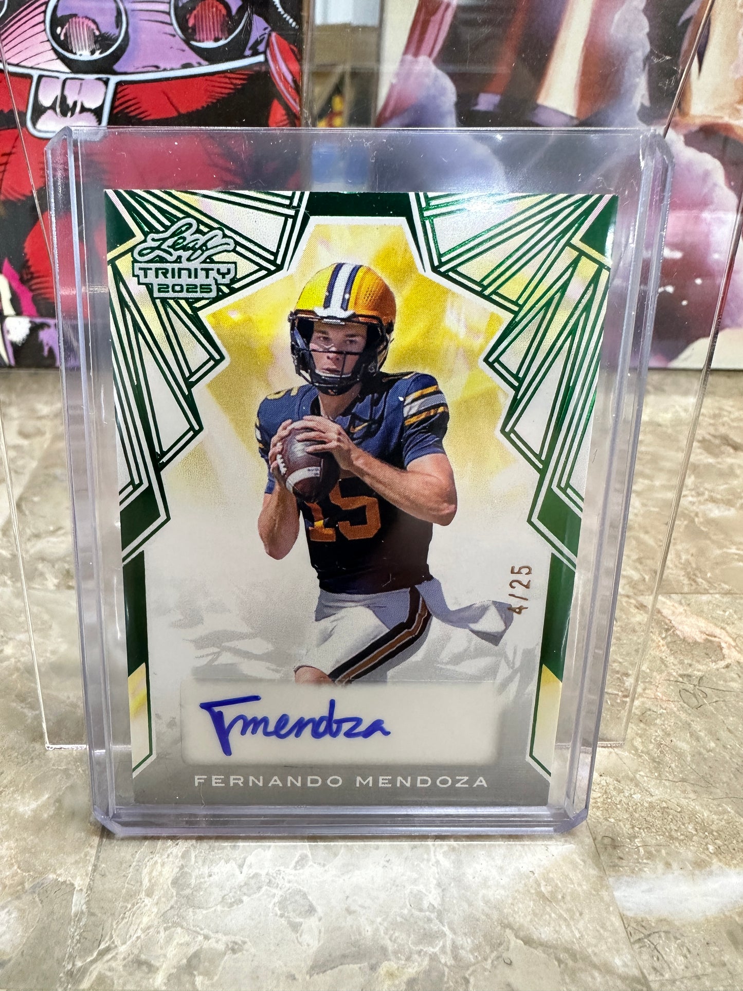 2025 Leaf Trinity Fernando Mendoza GREEN AUTO 4/25 - Projected #1 Draft Pick!