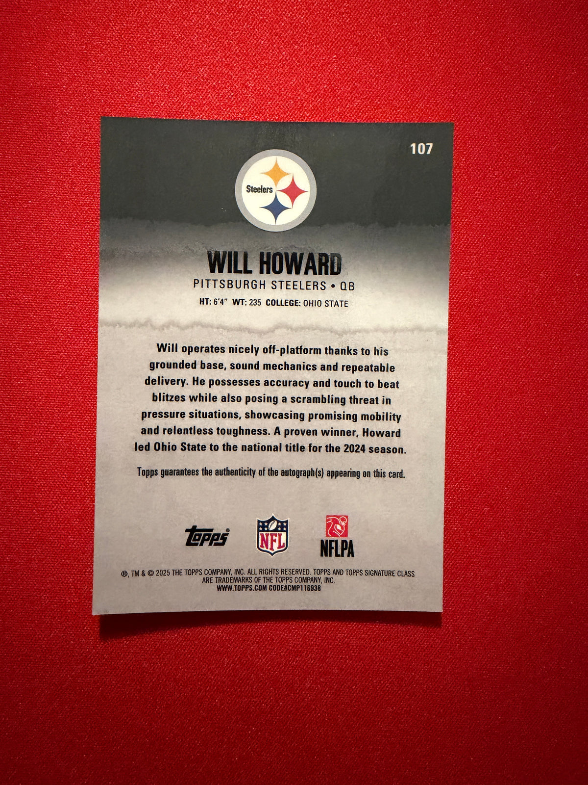 Will Howard 2025 Topps Signature Class Football Base Chrome On-Card Auto #107