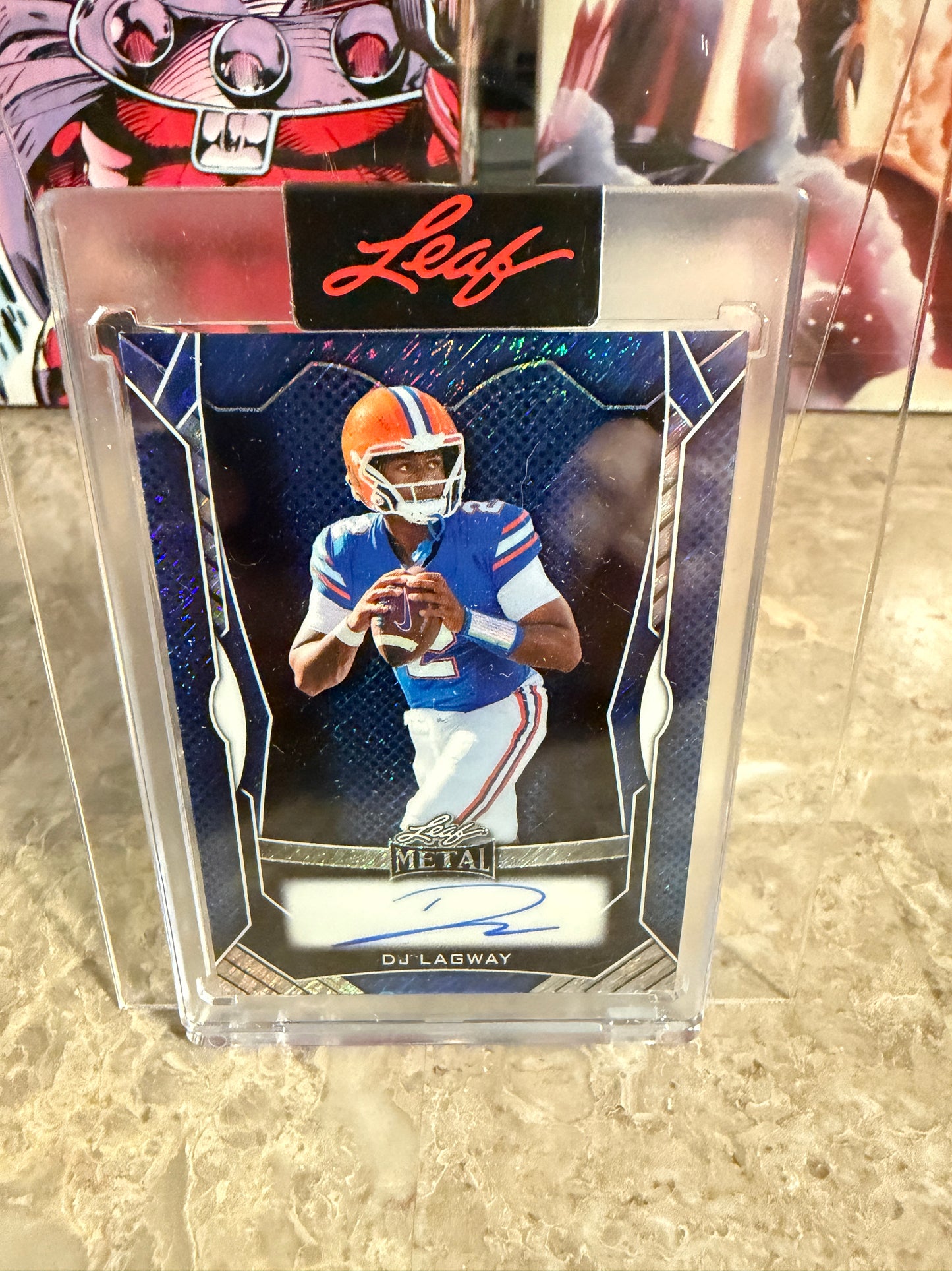 2026 Leaf Spectacular Football Metal On-Card DJ Lagway Blue Shimmer /4