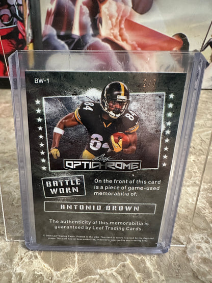 Antonio Brown 2026 Leaf Optichrome Battle Worn Purple Crystal Game-Used Jersey /7