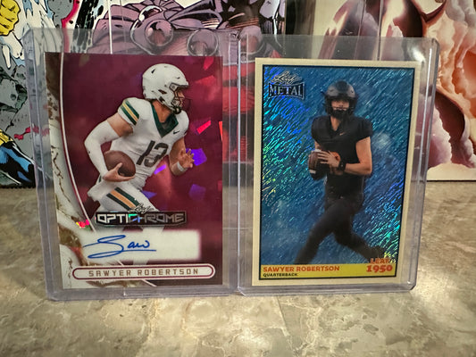 Sawyer Robertson Leaf Optichrome Pink Crystal AUTO /6 & Metal Shimmer /8 QB Lot